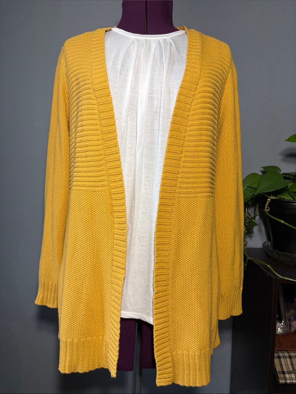 Marled Reunited Clothing Mustard Open-Front Knit Cardigan